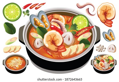 Shabu Tom Yum Spicy Sukiyaki hot pot Vector