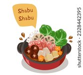 shabu-shabu, hot pot, sukiyaki vector cartoon flat design isolated 