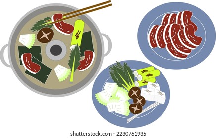 Conjunto de verduras y carne de Shabu-shabu