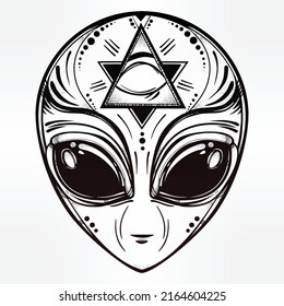 shaceship alien face creative tattoo art design