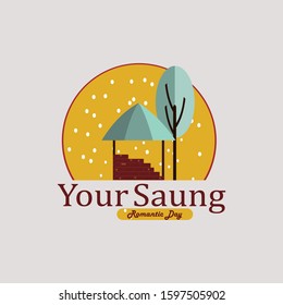 Shack and Tree in the atmosphere of  holyday.a simple logo for a unique idea