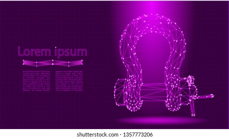 Shackle. Abstract polygonal wireframe mesh. Rigging gear, lifting equipment. Bolt type Pin Bow Shackle. Low Poly Vector on Magenta Background. 