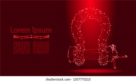 Shackle. Abstract polygonal wireframe mesh. Rigging gear, lifting equipment. Bolt type Pin Bow Shackle. Low Poly Vector on Red Background. 