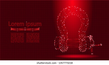 Shackle. Abstract polygonal wireframe mesh. Rigging gear, lifting equipment. Bolt type Pin Bow Shackle. Low Poly Vector on Red Background. 