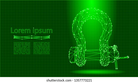 Shackle. Abstract polygonal wireframe mesh. Rigging gear, lifting equipment. Bolt type Pin Bow Shackle. Low Poly Vector on Green Background. 