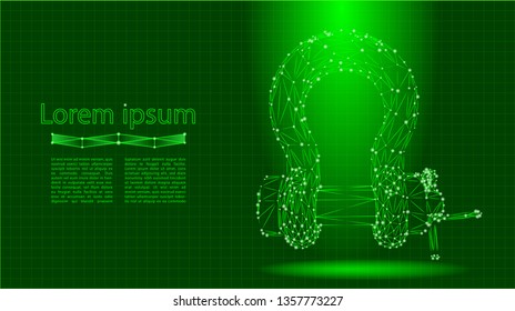 Shackle. Abstract polygonal wireframe mesh. Rigging gear, lifting equipment. Bolt type Pin Bow Shackle. Low Poly Vector on Green Background. 
