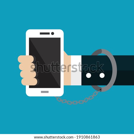 Shackle and smartphone addiction, Vector illustration in flat style