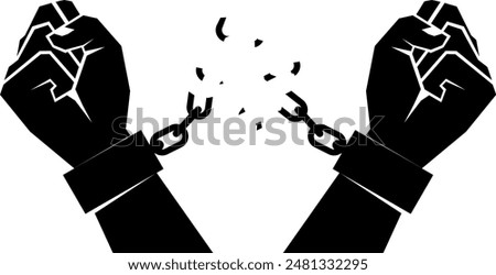  shackled hands breaking the chain, the concept of freedom from slavery. Stock vector illustration