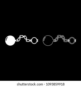 Shackles with ball icon set white color outline