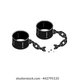 Shackles with broken chain, handcuffs, isolated vector illustration. Design for stickers, logo, web and mobile app.