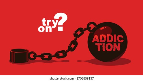 Shackles chain with weight metal ball vector concept, concept of addiction or bad problems or debt, freedom and liberty, slavery and liberation, bad habits.