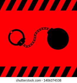 The shackles and chains are black on a red background, vector illustration for design.