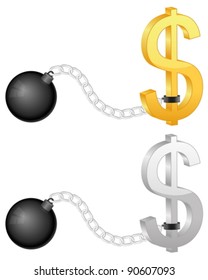 Shackles with dollar symbol on a white background.