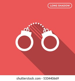 Shackles icon illustration isolated vector sign symbol in long shadow style on red background