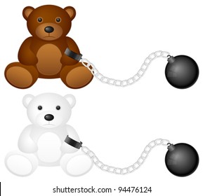 Shackles with teddy bear on a white background.