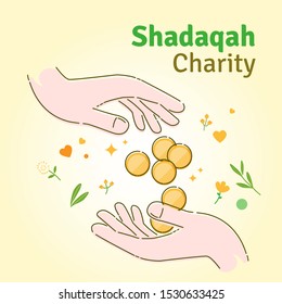 Shadaqah Charity icon. Shadaqah means donation. Trendy flat vector Shadaqah Charity icon on yellow background, vector illustration