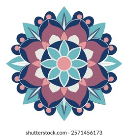 Shade of Blue Floral Mandala Design on Transparent Background