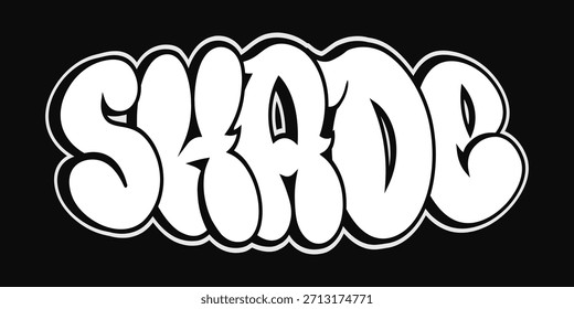 SHADE graffiti tag featuring bold bubble letters with a clean white fill and thick black outline, creating a dynamic urban street art style against a dark background