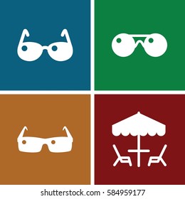shade icons set. Set of 4 shade filled icons such as sunglasses