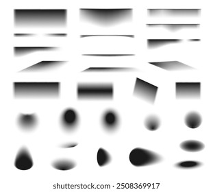 Shade and shadow created by rounded and square objects. Vector isolated set of realistic sheet edge layout, boxes or lights. Design graphic elements for typography or posters, banners effect