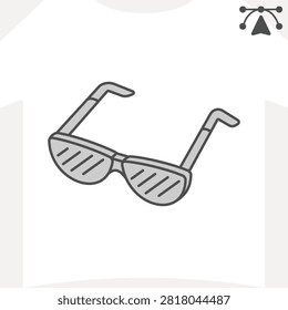 Shade shutter glasses frames isometric icon, blindness concept. Vector graphics. Reduce glare, eyeglasses sign and editable stroke, outline style icon for mobile or web design