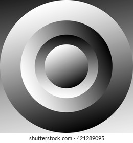 Shaded concentric circles with grayscale gradients. Abstract monochrome vector illustration.