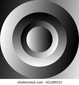 Shaded concentric circles with grayscale gradients. Abstract monochrome vector illustration.