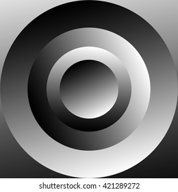 Shaded concentric circles with grayscale gradients. Abstract monochrome vector illustration.