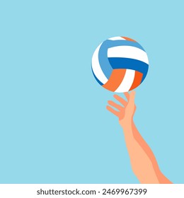 A shaded hand throws a ball on the background of the blue sky vector illustration