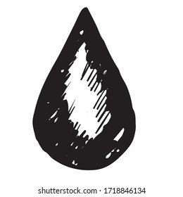 Shaded raindrop on a white background in doodle style. Vector fluid sign for design and print. Stock illustration.