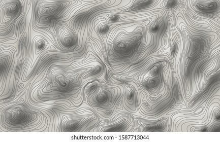 Shaded Relief Topographic Map Vector Illustration, Contour Line Map Of Rough Terrain, Mountains Or Hills On A Topography Map With Elevations, Depressions Isohypses Lines And Sun Shading