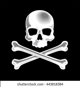 Shaded skull and crossbones 3D icon isolated on black