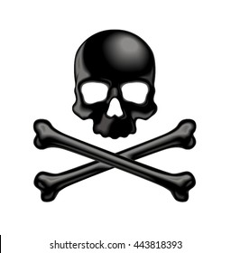 Shaded skull and crossbones 3D icon isolated on white