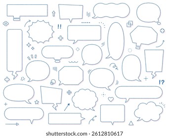 Shaded speech bubble set, variation, line drawing, simple, illustration, vector, pen drawing, multiple, pink, blue