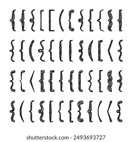 Shaded text brackets, black quotation box. Curly, square and corner parentheses. Vintage typographical symbol, calligraphic quote frame. Doodle, lettering element. Vector illustration