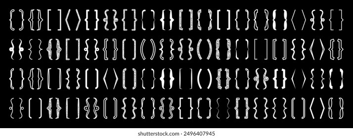 Shaded text brackets, black quotation box. Curly, square and corner parentheses. Vintage typographical symbol, calligraphic quote frame. Doodle, lettering element. Vector illustration