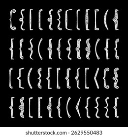 Shaded text brackets, black quotation box. Curly, square and corner parentheses. Vintage typographical symbol, calligraphic quote frame. Doodle, lettering element. Vector illustration
