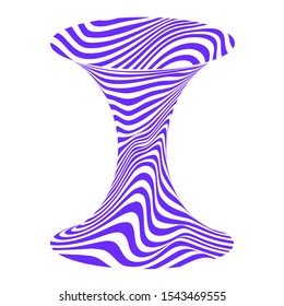 Shaded vase form view with geometrical distorted hypnotic twisting stripes. Vector striped illustration.