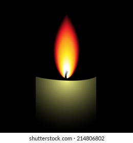 Shaded White Candle Burning on Dark Black Background Vector