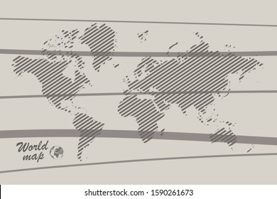 Shaded world map. Doodle Political map of the world on a gray background. Countries. Globe Black and white sketch drawing. Vector illustration of scribble. Handmade.