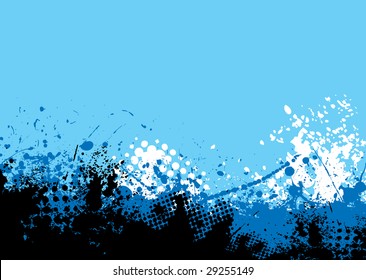 Tonos de fondo azul con manchas de tinta abstractas y espacio de copia