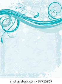 Shades of blue background - with grunge effect, flowers and space for text