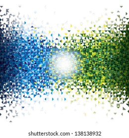 Shades of blue and green triangles are mutually interfere, illuminated by light.