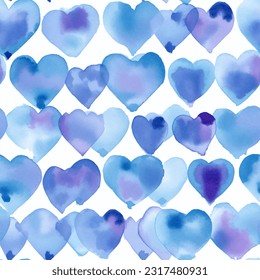 Shades of Blue Tons of Hearts: Abstract Watercolor Seamless Pattern 
