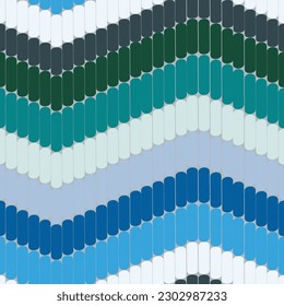 Shades of blues and greens create a zigzag bargello stitchery look of an embroidery design.