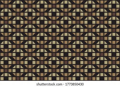 Shades of brown chains and links built of block shapes in a repeating pattern on a black background, geometric design vector illustration