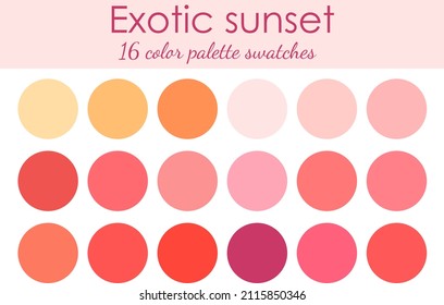 Shades of exotic sunset color palette scheme and swatches for illustrator.