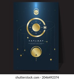Shades of gold. geometric poster with gradient mesh. space explore the universe background templates