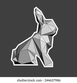 A shades of gray illustration of poligonal rabbit