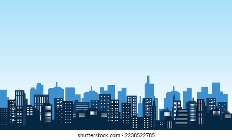 Shades of the morning with a blue sky from the silhouette of a city with tall buildings